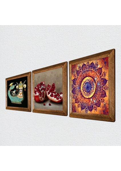Mandala, Şahmeran, Nar Ahşap Çerçeveli Taş Duvar Tablosu 3’lü Set – 25x25 cm Dekoratif Modern Sanat – Ev ve Ofis Dekoru |W3-1011| fiyatları