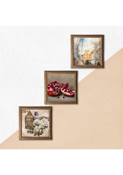 Salvador Dalí Amerika’nın Keşfi, Kelebekli Çiçek, Nar Taş Duvar Tablosu Ahşap Çerçeveli Duvar Dekoru 3 Parça Tablo Seti Wall Art W3-1120 indirimleri