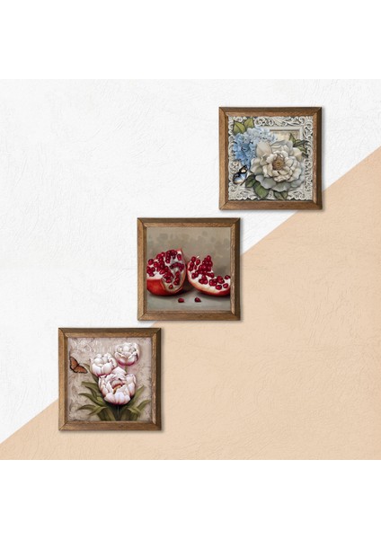 Stone Kelebekli Çiçek, Nar Ahşap Çerçeveli Taş Duvar Tablosu 3’lü Set – 25x25 cm Dekoratif Modern Sanat – Ev ve Ofis Dekoru |W3-1124| indirimleri