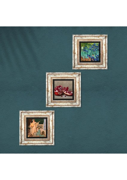 Stone Van Gogh İrisler, İki Müzisyen Kız Tablosu, Nar Çerçeveli Taş Duvar Tablosu 3’lü Set - Dekoratif Modern Sanat, Ev ve Ofis Dekoru |TK3-1471| fırsatları