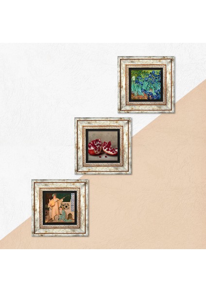 Stone Van Gogh İrisler, İki Müzisyen Kız Tablosu, Nar Çerçeveli Taş Duvar Tablosu 3’lü Set - Dekoratif Modern Sanat, Ev ve Ofis Dekoru |TK3-1471| indirimleri