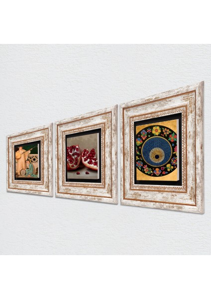 Nazar Boncuğu, İki Müzisyen Kız Tablosu, Nar Taş Duvar Tablosu Çerçeveli Duvar Dekoru 3 Parça Tablo Seti Wall Art T3-1478 fiyatları