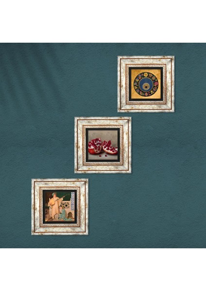 Nazar Boncuğu, İki Müzisyen Kız Tablosu, Nar Taş Duvar Tablosu Çerçeveli Duvar Dekoru 3 Parça Tablo Seti Wall Art T3-1478 fırsatları