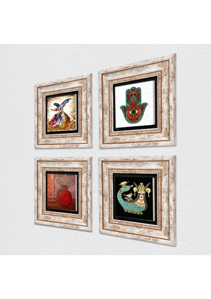 Stone Fatma Ana Eli (Hamsa), Nar, Şahmeran, Semazen Çerçeveli Taş Duvar Tablosu 4’lü Set - Dekoratif Modern Sanat, Ev ve Ofis Dekoru |TK4-111| fiyatları