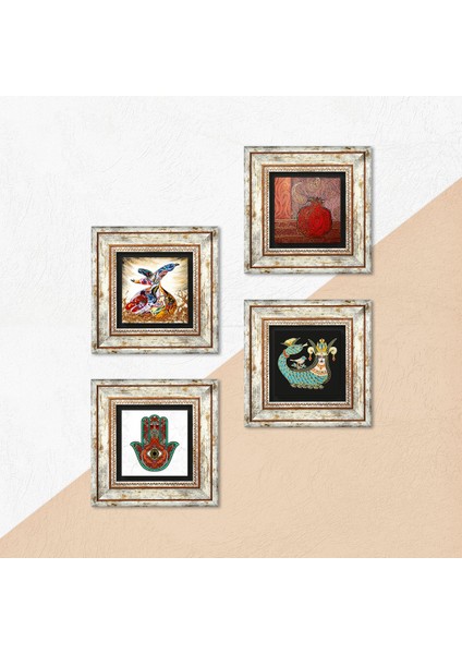 Stone Fatma Ana Eli (Hamsa), Nar, Şahmeran, Semazen Çerçeveli Taş Duvar Tablosu 4’lü Set - Dekoratif Modern Sanat, Ev ve Ofis Dekoru |TK4-111| indirimleri