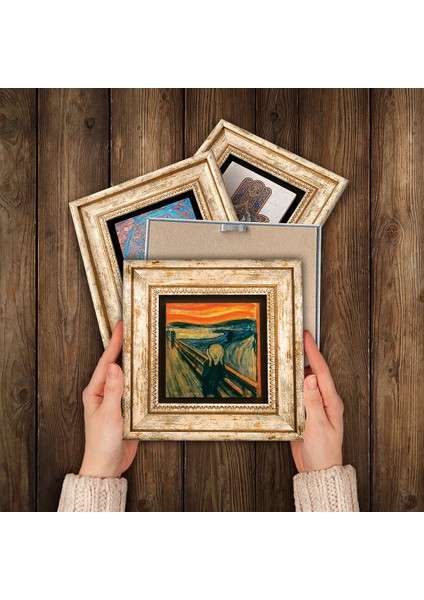 Picasso, Van Gogh, Çığlık Taş Duvar Tablosu Çerçeveli Duvar Dekoru 4 Parça Tablo Seti Wall Art T4-1118