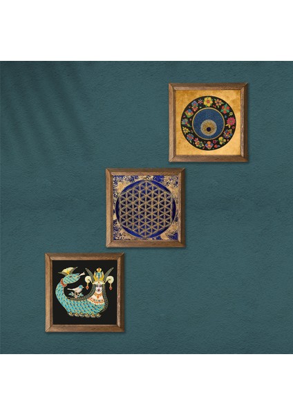 Yaşam Çiçeği, Nazar Boncuğu, Şahmeran Ahşap Çerçeveli Taş Duvar Tablosu 3’lü Set – 25x25 cm Dekoratif Modern Sanat – Ev ve Ofis Dekoru |W3-357| modelleri