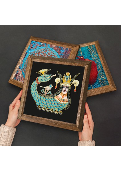 Yaşam Çiçeği, Nazar Boncuğu, Şahmeran Ahşap Çerçeveli Taş Duvar Tablosu 3’lü Set – 25x25 cm Dekoratif Modern Sanat – Ev ve Ofis Dekoru |W3-357| fırsatları