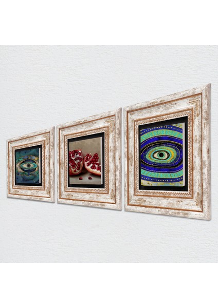 Nazar, Nar Taş Duvar Tablosu Çerçeveli Duvar Dekoru 3 Parça Tablo Seti Wall Art T3-1674 fiyatları