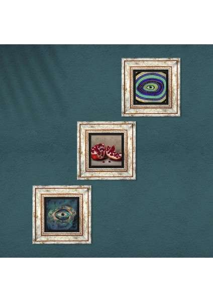 Nazar, Nar Taş Duvar Tablosu Çerçeveli Duvar Dekoru 3 Parça Tablo Seti Wall Art T3-1674 fırsatları