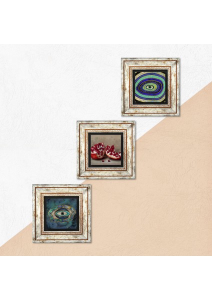 Nazar, Nar Taş Duvar Tablosu Çerçeveli Duvar Dekoru 3 Parça Tablo Seti Wall Art T3-1674 indirimleri