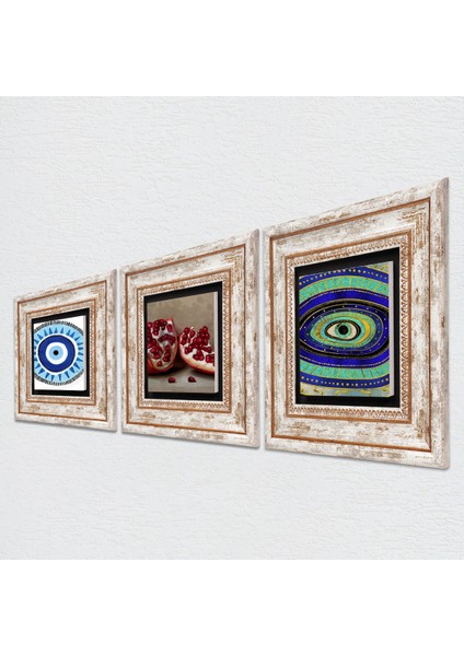 Nazar, Nar Taş Duvar Tablosu Çerçeveli Duvar Dekoru 3 Parça Tablo Seti Wall Art T3-1678 fiyatları