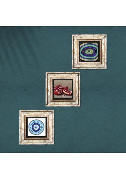 Nazar, Nar Taş Duvar Tablosu Çerçeveli Duvar Dekoru 3 Parça Tablo Seti Wall Art T3-1678 fırsatları
