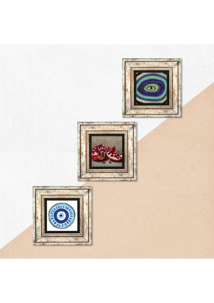 Nazar, Nar Taş Duvar Tablosu Çerçeveli Duvar Dekoru 3 Parça Tablo Seti Wall Art T3-1678 indirimleri