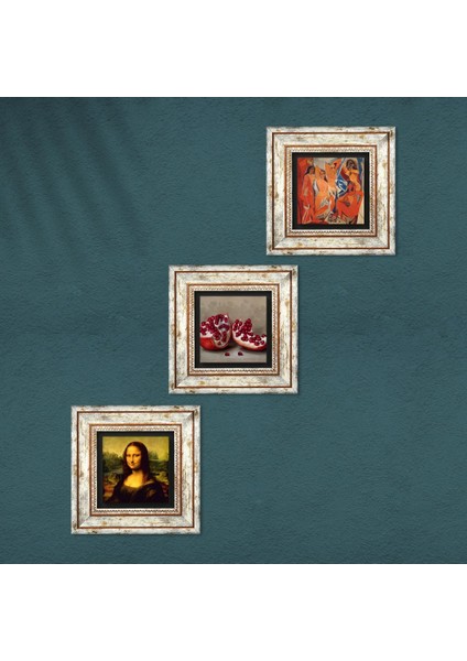Picasso Avignonlu Kızlar, Leonardo da Vinci Mona Lisa, Nar Taş Duvar Tablosu Çerçeveli Duvar Dekoru 3 Parça Tablo Seti Wall Art T3-1455