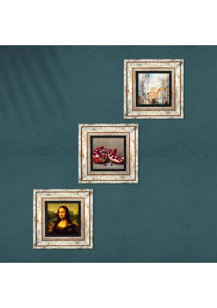 Salvador Dalí, Leonardo da Vinci, Nar Taş Duvar Tablosu Çerçeveli Duvar Dekoru 3 Parça Tablo Seti Wall Art T3-1457
