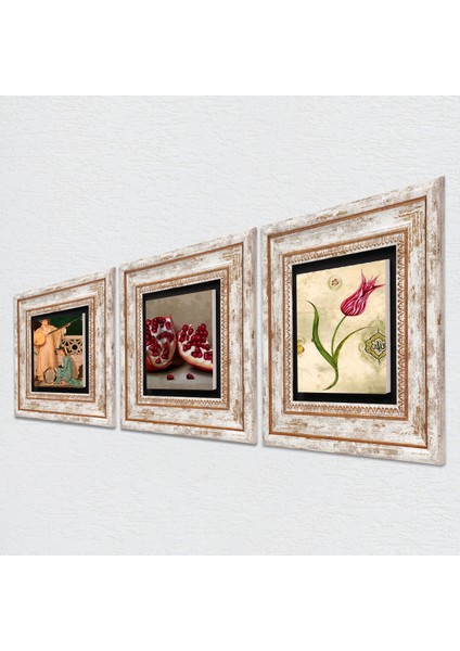 Lale Ebru Sanatı, İki Müzisyen Kız Tablosu, Nar Taş Duvar Tablosu Çerçeveli Duvar Dekoru 3 Parça Tablo Seti Wall Art T3-1479 fiyatları