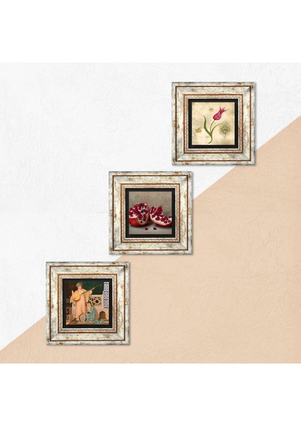 Lale Ebru Sanatı, İki Müzisyen Kız Tablosu, Nar Taş Duvar Tablosu Çerçeveli Duvar Dekoru 3 Parça Tablo Seti Wall Art T3-1479 indirimleri