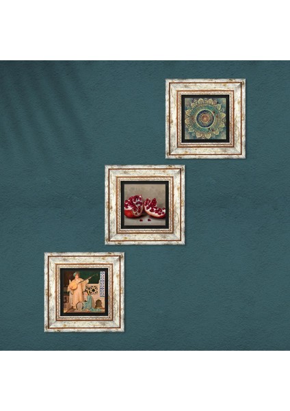 Mandala, İki Müzisyen Kız Tablosu, Nar Taş Duvar Tablosu Çerçeveli Duvar Dekoru 3 Parça Tablo Seti Wall Art T3-1498 fırsatları