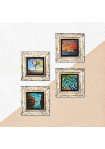 Stone Salvador Dalí, Claude Monet, Van Gogh, İstanbul Kız Kulesi Çerçeveli Taş Duvar Tablosu 4’lü Set - Dekoratif Modern Sanat, Ev ve Ofis Dekoru |TK4-751| indirimleri