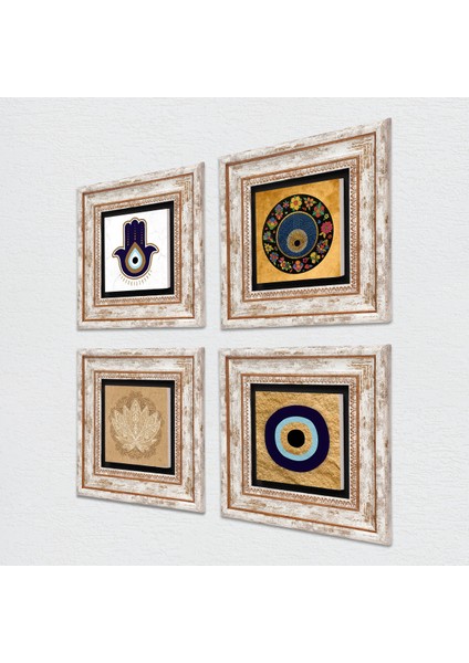 Stone Fatma Ana Eli (Hamsa), Lotus Çiçeği, Nazar Çerçeveli Taş Duvar Tablosu 4’lü Set - Dekoratif Modern Sanat, Ev ve Ofis Dekoru |TK4-1826| fiyatları