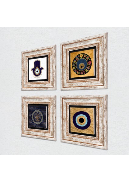 Fatma Ana Eli (Hamsa), Nazar Taş Duvar Tablosu Çerçeveli Duvar Dekoru 4 Parça Tablo Seti Wall Art T4-1833 fiyatları