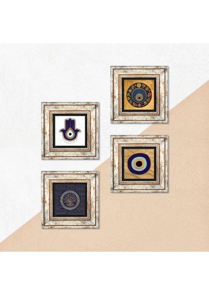 Fatma Ana Eli (Hamsa), Nazar Taş Duvar Tablosu Çerçeveli Duvar Dekoru 4 Parça Tablo Seti Wall Art T4-1833 indirimleri