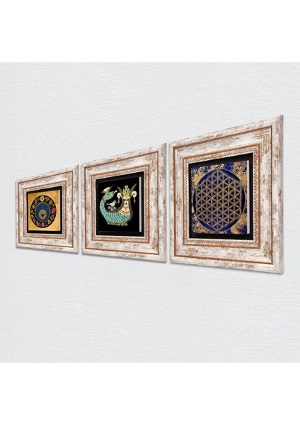 Yaşam Çiçeği, Nazar Boncuğu, Şahmeran Çerçeveli Taş Duvar Tablosu 3’lü Set - Dekoratif Modern Sanat, Ev ve Ofis Dekoru |TK3-357| fiyatları