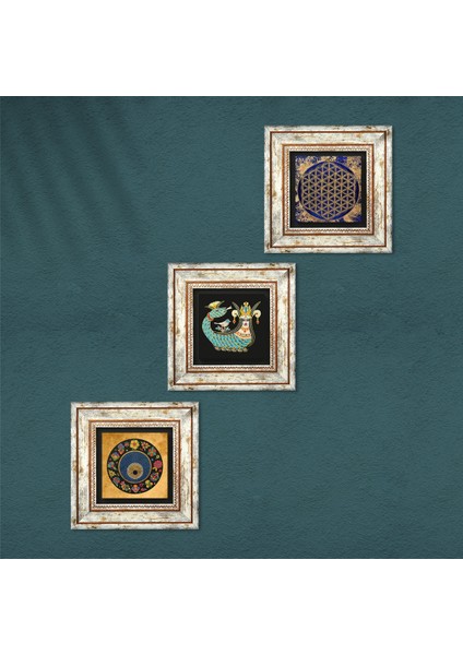 Yaşam Çiçeği, Nazar Boncuğu, Şahmeran Çerçeveli Taş Duvar Tablosu 3’lü Set - Dekoratif Modern Sanat, Ev ve Ofis Dekoru |TK3-357| fırsatları