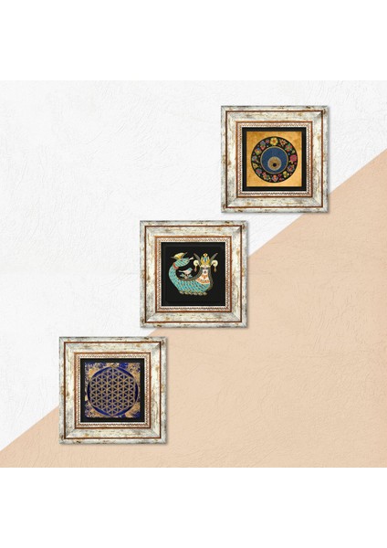 Yaşam Çiçeği, Nazar Boncuğu, Şahmeran Çerçeveli Taş Duvar Tablosu 3’lü Set - Dekoratif Modern Sanat, Ev ve Ofis Dekoru |TK3-357| indirimleri