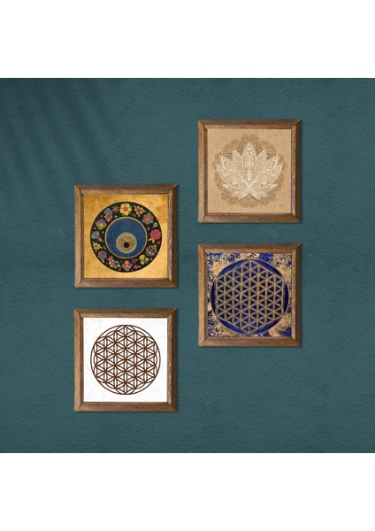 Stone Lotus Çiçeği, Yaşam Çiçeği, Nazar Ahşap Çerçeveli Taş Duvar Tablosu 4’lü Set – 25x25 cm Dekoratif Modern Sanat – Ev ve Ofis Dekoru |W4-806| modelleri