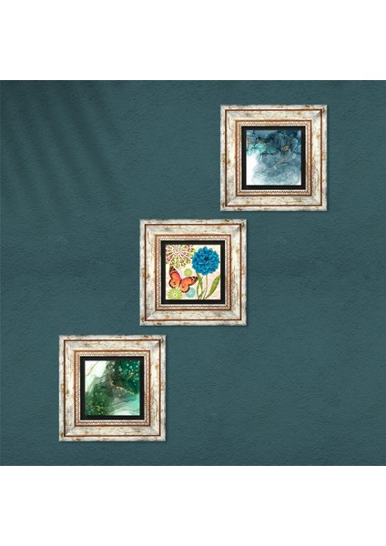 Kelebek, Soyut Sanat Taş Duvar Tablosu Çerçeveli Duvar Dekoru 3 Parça Tablo Seti Wall Art T3-1812