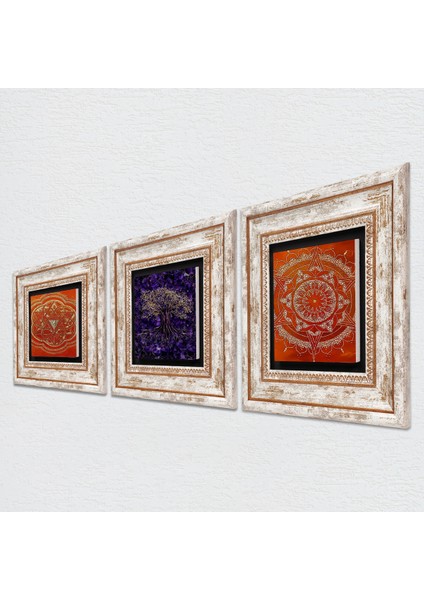 Stone Hayat Ağacı, Sri Yantra, Mandala Çerçeveli Taş Duvar Tablosu 3’lü Set - Dekoratif Modern Sanat, Ev ve Ofis Dekoru |TK3-1816| fiyatları