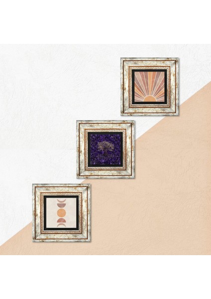 Minimalist Soyut, Hayat Ağacı Taş Duvar Tablosu Çerçeveli Duvar Dekoru 3 Parça Tablo Seti Wall Art T3-1827
