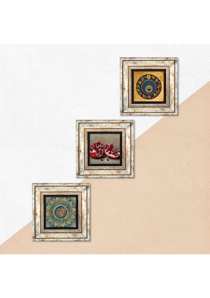 Mandala, Nazar, Nar Taş Duvar Tablosu Çerçeveli Duvar Dekoru 3 Parça Tablo Seti Wall Art T3-1617 indirimleri