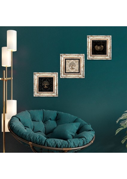 Horus'un Gözü, Hayat Ağacı Taş Duvar Tablosu Çerçeveli Duvar Dekoru 3 Parça Tablo Seti Wall Art T3-163