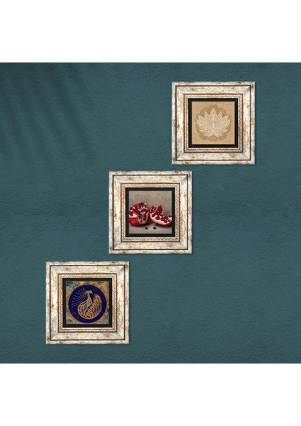 Tavus Kuşu, Lotus Çiçeği, Nar Taş Duvar Tablosu Çerçeveli Duvar Dekoru 3 Parça Tablo Seti Wall Art T3-1642 fırsatları