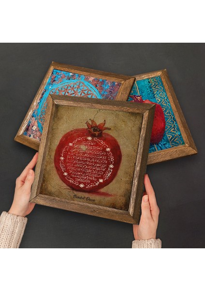 Nazar, Bereket Duası, Fatma Ana Eli (Hamsa) Ahşap Çerçeveli Taş Duvar Tablosu 3’lü Set – 25x25 cm Dekoratif Modern Sanat – Ev ve Ofis Dekoru |W3-117| fırsatları