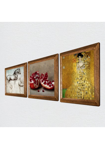 Gustav Klimt, Leonardo da Vinci, Nar Taş Duvar Tablosu Ahşap Çerçeveli Duvar Dekoru 3 Parça Tablo Seti Wall Art W3-1338 fiyatları
