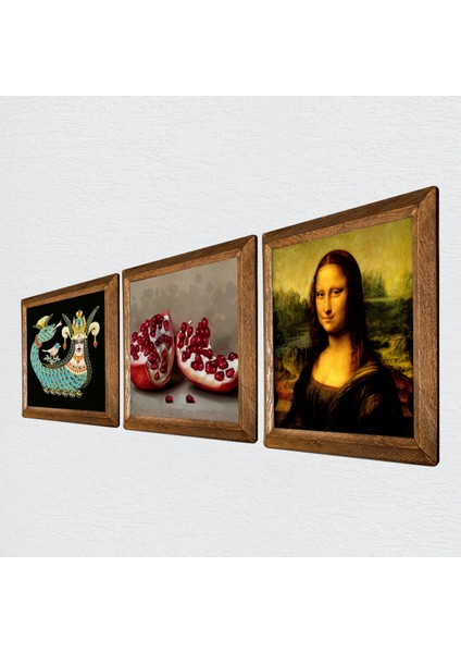 Leonardo da Vinci Mona Lisa, Şahmeran, Nar Taş Duvar Tablosu Ahşap Çerçeveli Duvar Dekoru 3 Parça Tablo Seti Wall Art W3-960 fiyatları