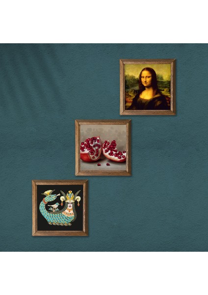 Leonardo da Vinci Mona Lisa, Şahmeran, Nar Taş Duvar Tablosu Ahşap Çerçeveli Duvar Dekoru 3 Parça Tablo Seti Wall Art W3-960 modelleri