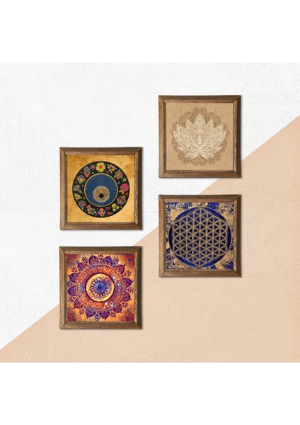 Stone Mandala, Lotus Çiçeği, Yaşam Çiçeği, Nazar Ahşap Çerçeveli Taş Duvar Tablosu 4’lü Set – 25x25 cm Dekoratif Modern Sanat – Ev ve Ofis Dekoru |W4-811| indirimleri