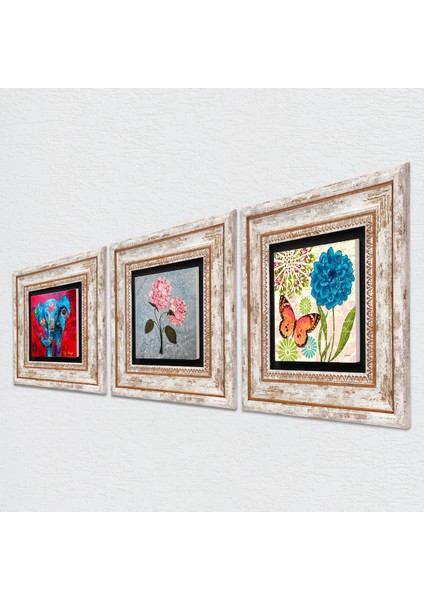 Stone Kelebek, Fil, Pembe Ortanca Çiçeği Çerçeveli Taş Duvar Tablosu 3’lü Set - Dekoratif Modern Sanat, Ev ve Ofis Dekoru |TK3-1842| fiyatları