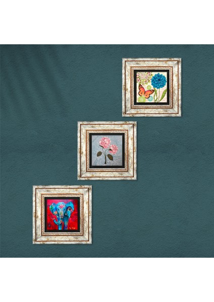 Stone Kelebek, Fil, Pembe Ortanca Çiçeği Çerçeveli Taş Duvar Tablosu 3’lü Set - Dekoratif Modern Sanat, Ev ve Ofis Dekoru |TK3-1842| fırsatları