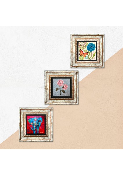 Stone Kelebek, Fil, Pembe Ortanca Çiçeği Çerçeveli Taş Duvar Tablosu 3’lü Set - Dekoratif Modern Sanat, Ev ve Ofis Dekoru |TK3-1842| indirimleri