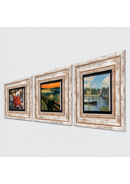 Claude Monet Japon Kostümü, Argenteuil'de Köprü, Çığlık Çerçeveli Taş Duvar Tablosu 3’lü Set - Dekoratif Modern Sanat, Ev ve Ofis Dekoru |TK3-1850| fiyatları