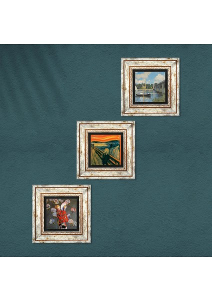 Claude Monet Japon Kostümü, Argenteuil'de Köprü, Çığlık Çerçeveli Taş Duvar Tablosu 3’lü Set - Dekoratif Modern Sanat, Ev ve Ofis Dekoru |TK3-1850| fırsatları