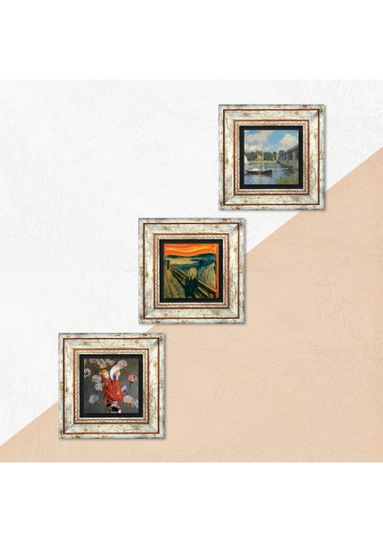 Claude Monet Japon Kostümü, Argenteuil'de Köprü, Çığlık Çerçeveli Taş Duvar Tablosu 3’lü Set - Dekoratif Modern Sanat, Ev ve Ofis Dekoru |TK3-1850| indirimleri