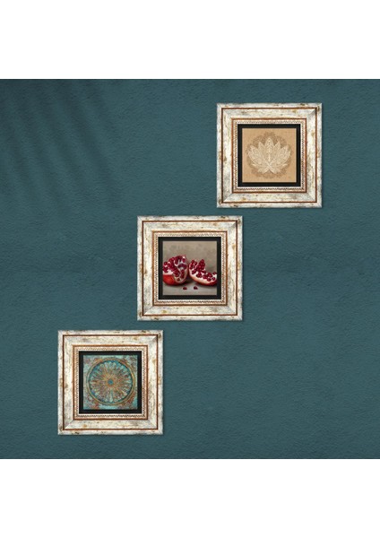 Yaşam Çiçeği, Lotus Çiçeği, Nar Çerçeveli Taş Duvar Tablosu 3’lü Set - Dekoratif Modern Sanat, Ev ve Ofis Dekoru |TK3-1641| fırsatları