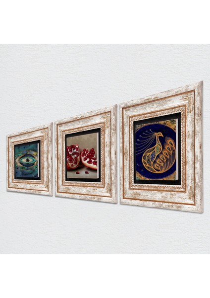 Stone Nazar, Tavus Kuşu, Nar Çerçeveli Taş Duvar Tablosu 3’lü Set - Dekoratif Modern Sanat, Ev ve Ofis Dekoru |TK3-1662| fiyatları
